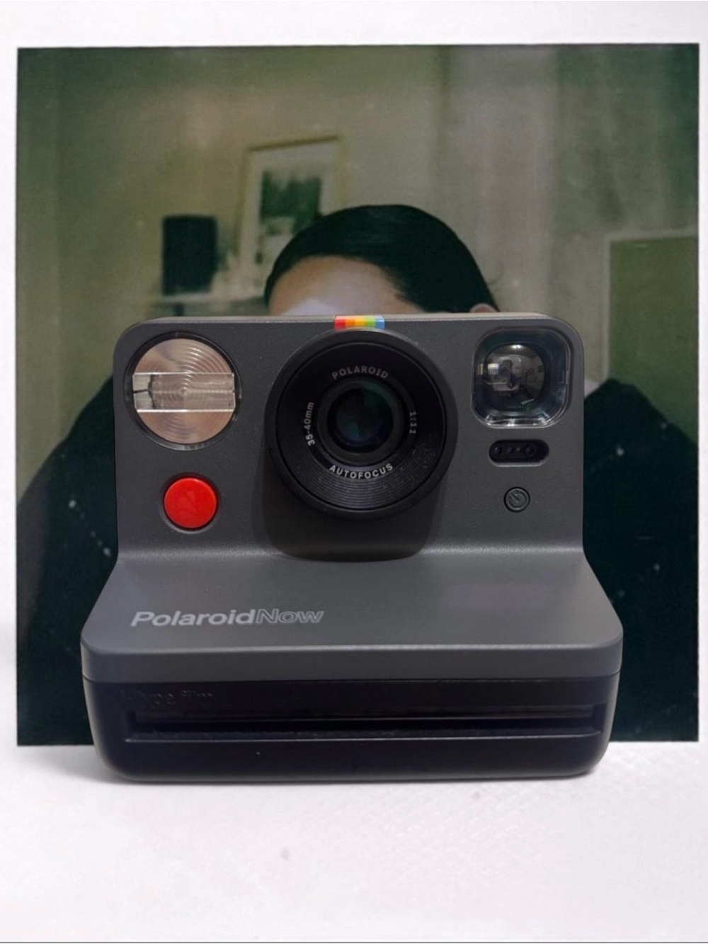 Polaroid Now Instant Camera - Gray with Red Accent and Rainbow Detail